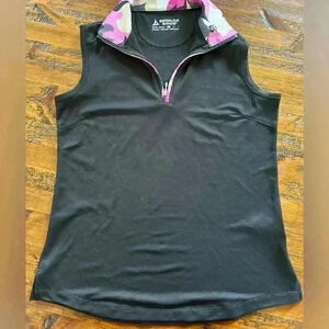 BERMUDA SANDS Sleeveless 1/4 zip Polo Shirt size Small. Black and pink wick away